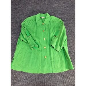Jones New York Sport Woman Green 100% Linen Roll Tab Sleeve Jacket Plus Size 3X